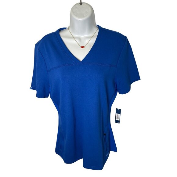 Jaanuu Fit & Flare Scrub Top, Navy Blue, V-Neck Short Sleeve, Size: M, NWT - Picture 3 of 9